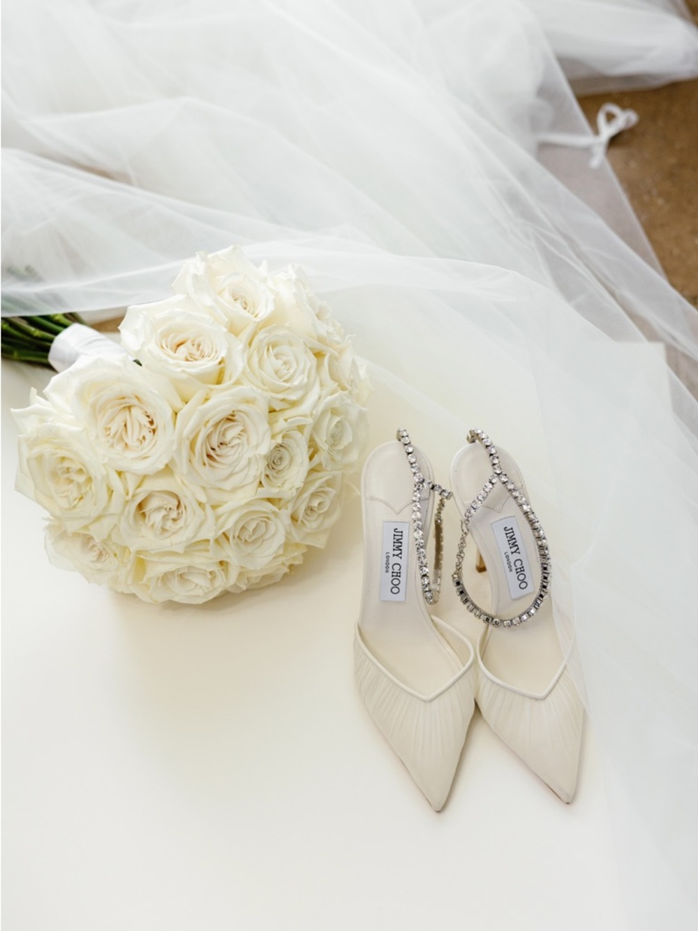 Jimmy Choo Saeda 85 Ivory Tulle Crystal Pump size 37.5 - Picture 16 of 17